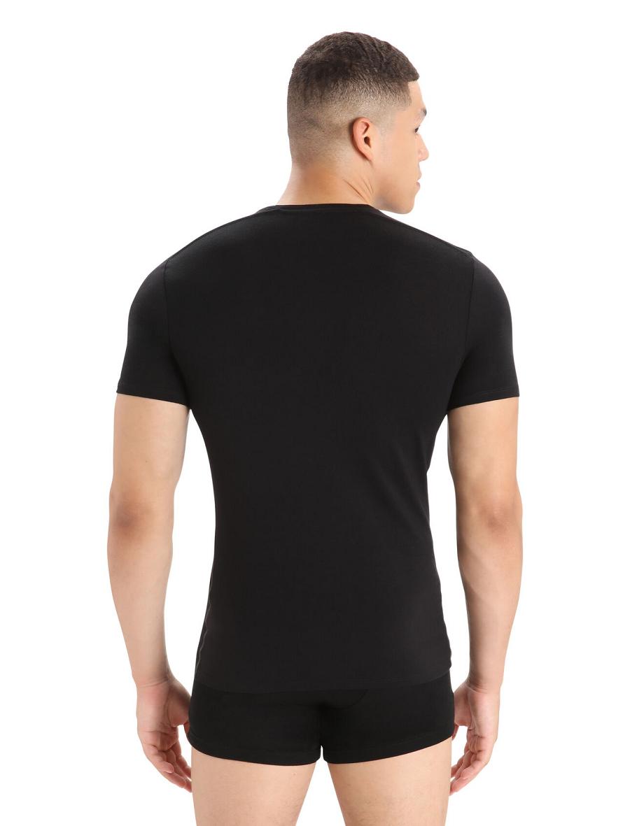 Black Men's Icebreaker Merino Anatomica Short Sleeve Crewe T-Shirt Underwear | USA 1303DFMN